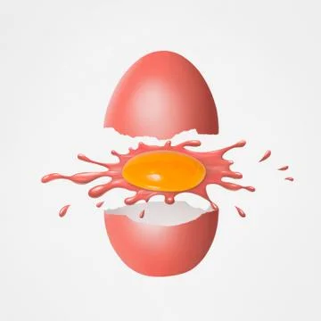 Creative composition of broken easter red egg and a splash of yolk with color Stock Illustration