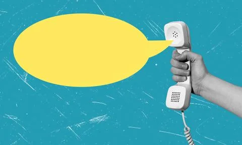 Creative composition photo art collage of a hand holding a telephone receiv.. Stock Illustration