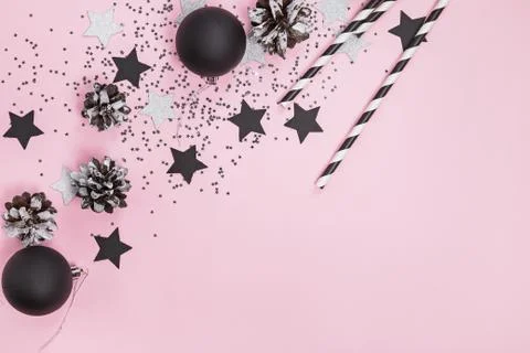 Creative composition with star shaped glitter and other decor. Foto stock