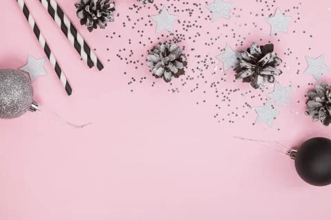 Creative composition with star shaped glitter and other decor. Stock Photos