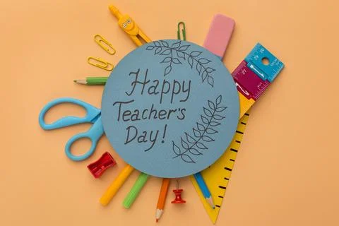 Creative composition teacher day elements Stock Photos