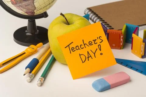 Creative composition teacher day elements Stock Photos