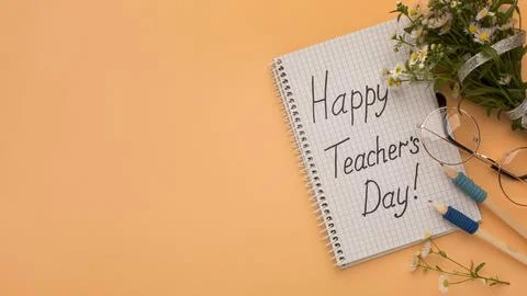 Creative composition teacher day elements Stock Photos
