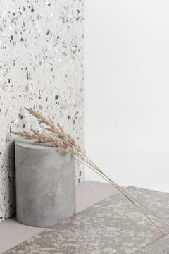 Creative composition of various building decoration materials and dry plants. Stock Photos