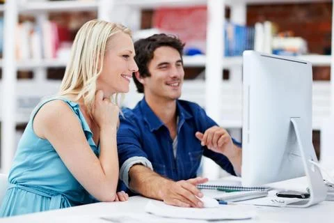 Creative, computer and business people for meeting, planning and feedback f.. Stock Photos