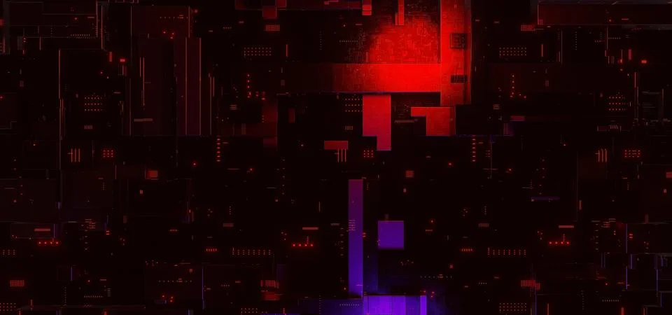 Creative Computer Circuit Blocks Or Cubes Clean Red Colors Abstract Backgroun Stock Illustration