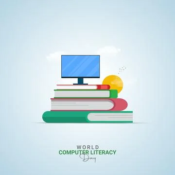 Creative Computer Literacy Day ads design. World Computer Literacy Day, Cel.. Stock Illustration