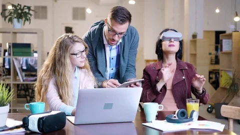 Creative Computer Science Students Creating Virtual Reality Applications 3D Stock Footage 77409441