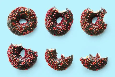 Creative concept of biting eating delicious sweet sugar black doughnut donut Stock Illustration