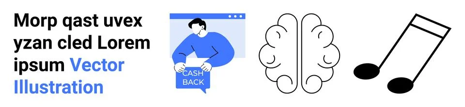 Creative Concept with Cashback, Brain, and Music Icons for Versatile Applic.. Stock Illustration
