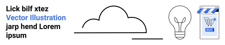 Creative Concept with Cloud, Light Bulb, and Shopping Cart on Website Interfa イラスト素材