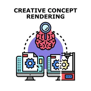 Creative concept design rendering process development icon Stock Illustration