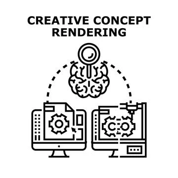 Creative concept design rendering process development icon Stock Illustration