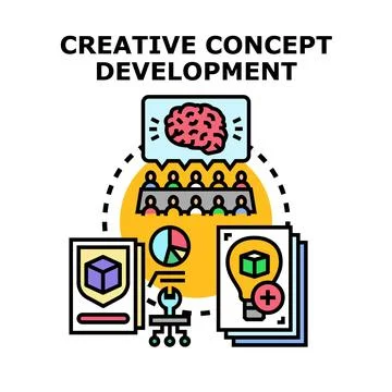 Creative concept development brainstorming business ideas strategy Stock Illustration