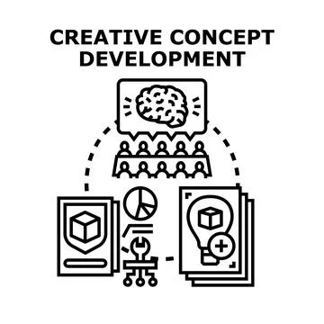 Creative concept development brainstorming business ideas strategy Stock Illustration