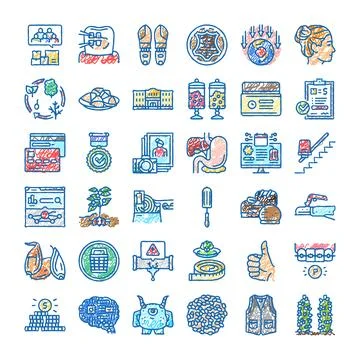 Creative concept doodle icons set illustrating various themes Stock Illustration