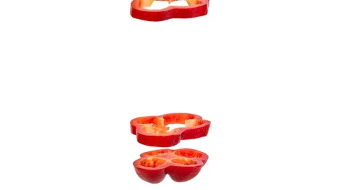 Creative concept with flying red paprika. Sliced floating pepper Video stock 122303078