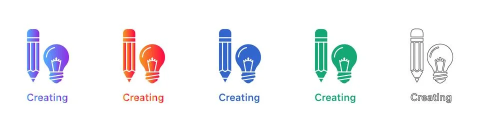 Creative Concept Icon Set with Pencil and Bulb Stock Illustration