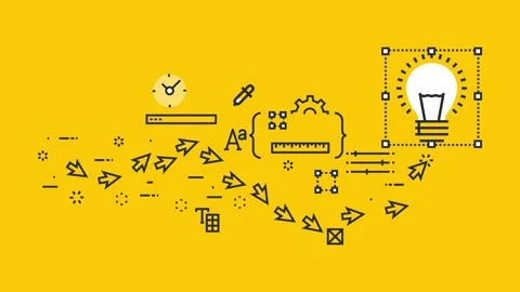 A creative concept with icons representing innovation and ideas on yellow b.. Stock Footage 340282651