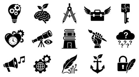 Creative concept icons set with robotic hand holding brush Иллюстрация
