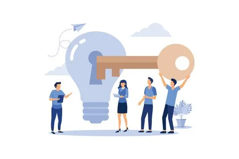Creative concept idea key to success, light bulb energy and symbol, search fo Stock Illustration