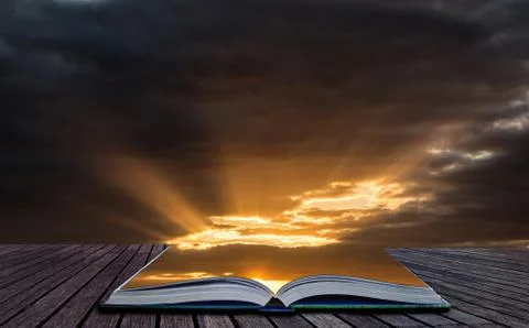 Creative concept image stunning vibrant summer dramatic sunset sky clouds Stock Illustration