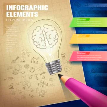 Creative concept infographic with lighting bulb and pencil Stock Illustration