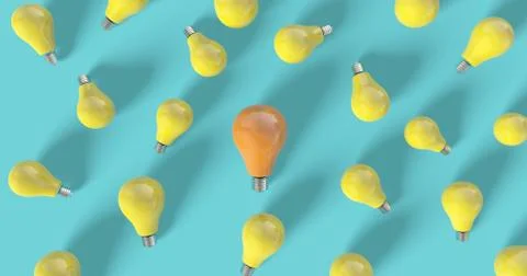 Creative concept with light bulbs . This is a 3D rendering 스톡 일러스트