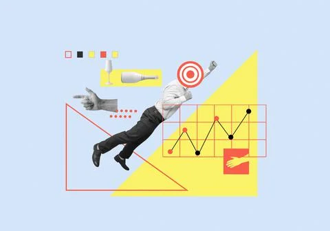 Creative concept modern collage about achieving the goal of directions 스톡 사진