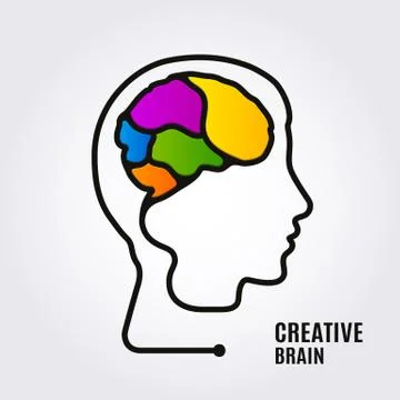 Creative concept. One line forming human brain inside head. Vector. Stock Illustration