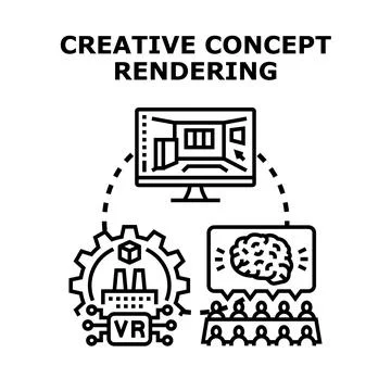 Creative concept rendering process with virtual reality 库存插图