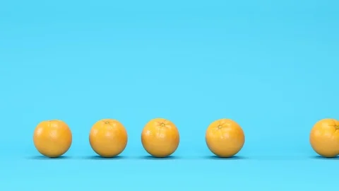 Creative Concept roll with Orange fruit on blue background . 3D animation. Stock Footage 120560527