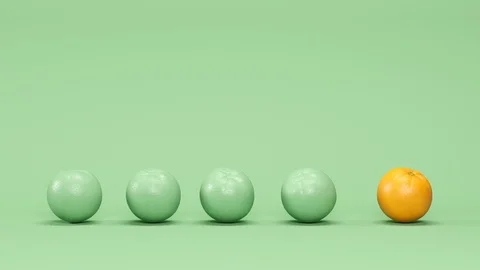 Creative Concept roll with Orange fruit with Green fake orange. 3D animation Stock Footage 120560539