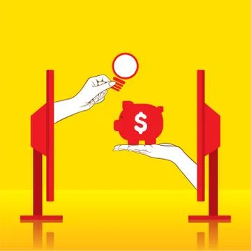 Creative concept saving new idea, bulb drop in piggy bank design vector Stock Illustration