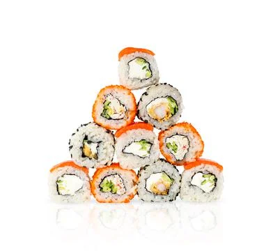 Creative concept of a set of rolls in the form of a balancing pyramid Stock Photos