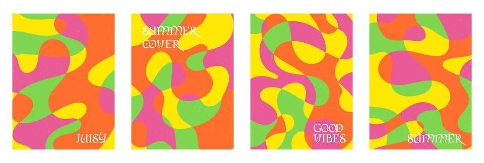 Creative concept of summer bright and juicy cards set Stock Illustration