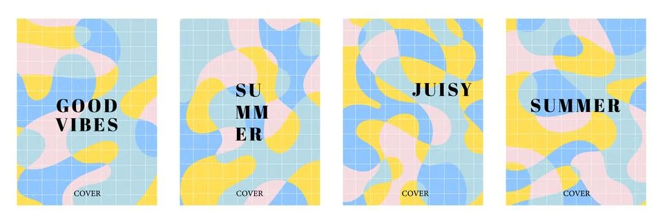 Creative concept of summer bright and juicy cards set Stock Illustration