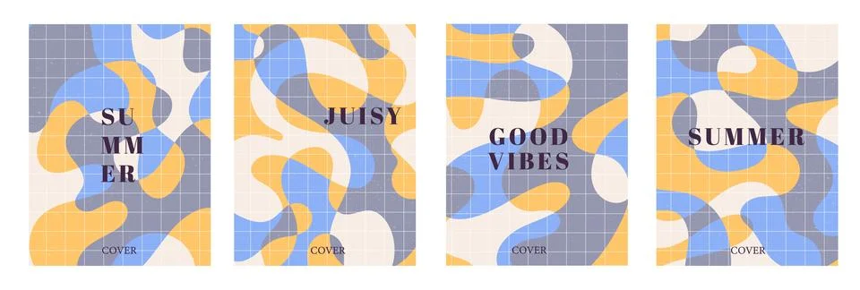 Creative concept of summer bright and juicy cards set Stock Illustration