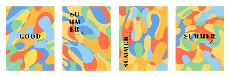 Creative concept of summer bright and juicy cards set Stock Illustration