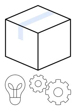 Creative Concepts Box, Light Bulb, and Gears Highlighting Innovation and Idea イラスト素材