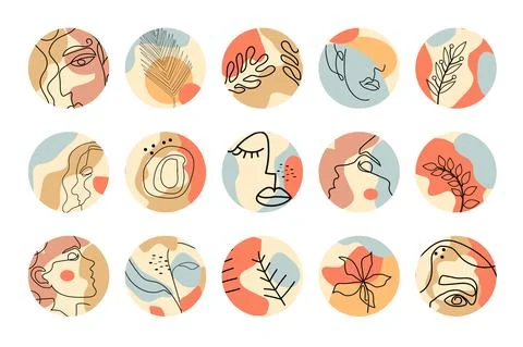 Creative contemporary aesthetic doodle elements set, vector highlight covers Stock Illustration