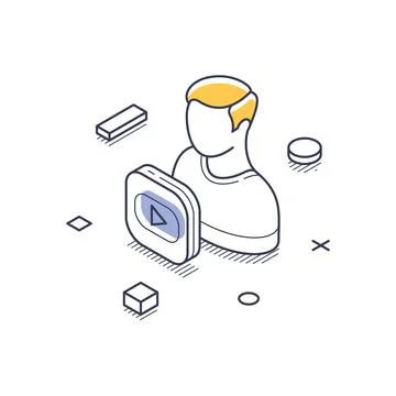 Creative content creation in an isometric line art style featuring a person.. 스톡 일러스트
