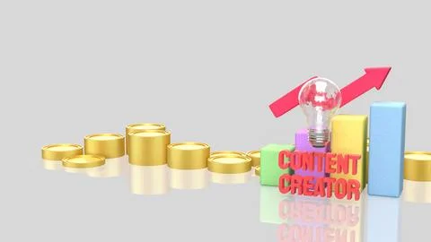 Creative Content Creator Business Growth Concept With Rising Chart 3d render. Illustrazione stock