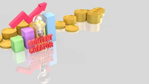 Creative Content Creator Business Growth Concept With Rising Chart 3d render. 스톡 일러스트