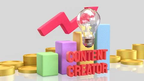 Creative Content Creator Business Growth Concept With Rising Chart 3d render. 스톡 일러스트