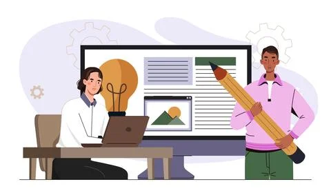 Creative content team collaboration concept. Vector illustration Illustrazione stock