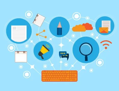 Creative Content Writing, Blogging Post, Digital Media Flat Illustration Stock Illustration