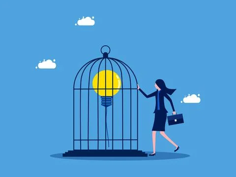 Creative control and lack of freedom in the pursuit of knowledge. Businesswom 스톡 일러스트