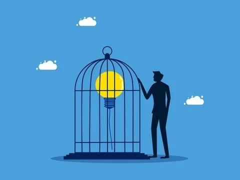 Creative control and lack of freedom in the pursuit of knowledge. man keeps l Stock Illustration
