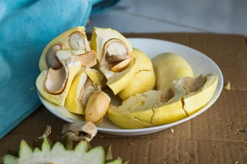 Creative cooking exploring unique edible fruits kitchen table food bright e.. Foto stock
